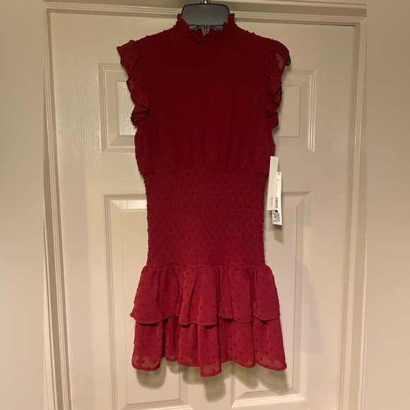 NWT Aqua Bloomingdales Swiss Dot Smocked Dress Burgundy Thanksgiving Holiday‎ - Picture 3 of 6